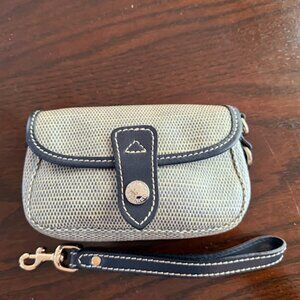 Dooney & Bourke Navy & White coated cotton and Navy Leather Wristlet